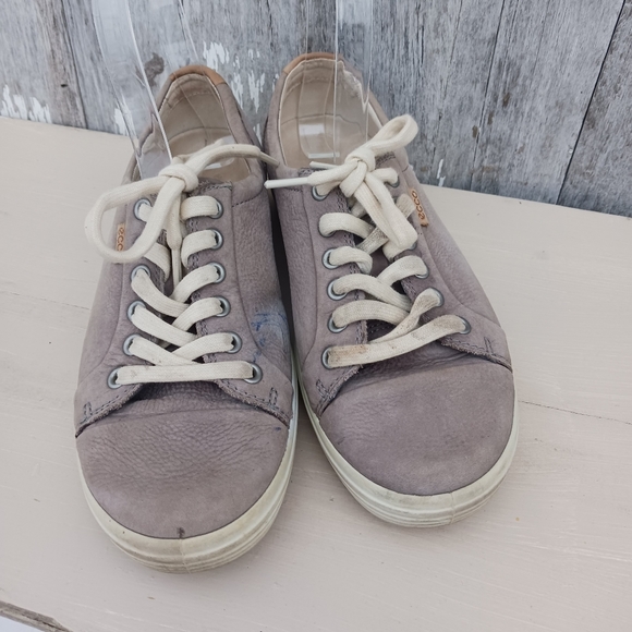 ECCO Soft 7 Shoes Women's 38 EU  US 8/8.5  Leather Sneakers Lace Up Beige - Picture 2 of 8